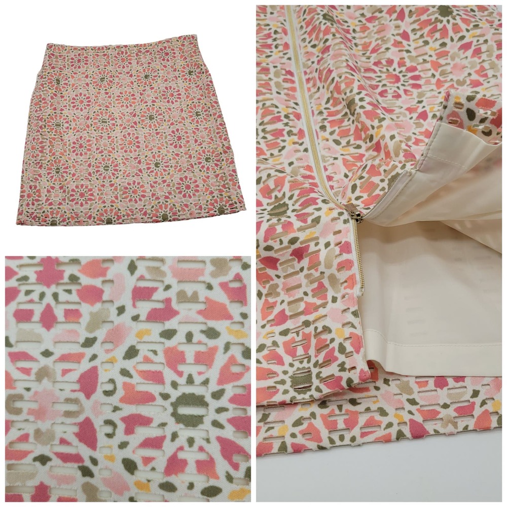 Etcetera Floral Print Scuba Knit Laser Cutout with Lining Skirt Womens Sz 10